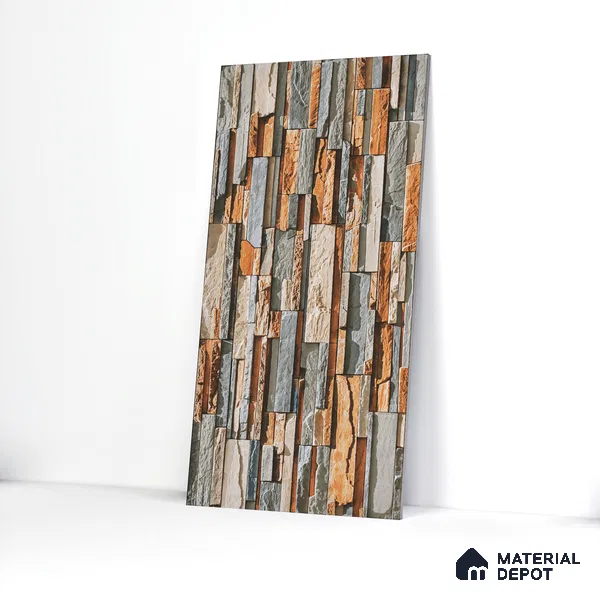 Elevation Wall Tile TL 00076 A Organic Brown 2 ft x 1 ft Punch Matte Finish Vitrified Tile - 9 mm | Suitable For Feature Wall, Boundary Wall, Balcony, Outdoor