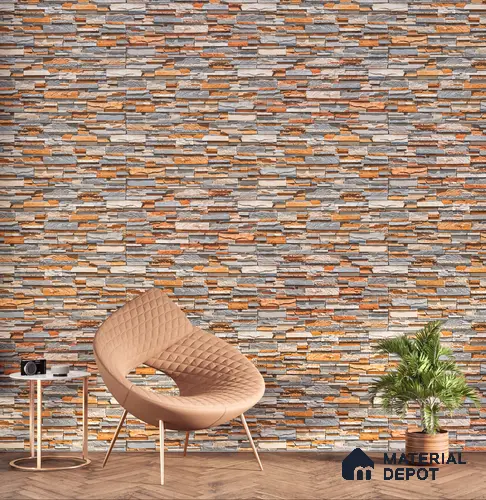 Elevation Wall Tile TL 00076 A Organic Brown 2 ft x 1 ft Punch Matte Finish Vitrified Tile - 9 mm | Suitable For Feature Wall, Boundary Wall, Balcony, Outdoor