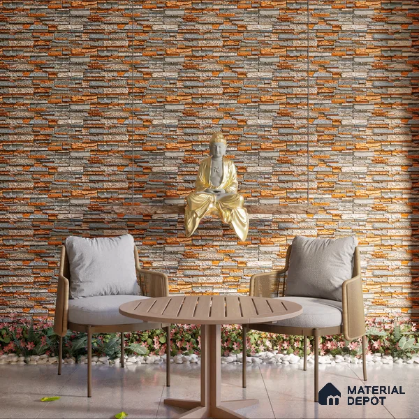 Elevation Wall Tile TL 00076 A Organic Brown 2 ft x 1 ft Punch Matte Finish Vitrified Tile - 9 mm | Suitable For Feature Wall, Boundary Wall, Balcony, Outdoor