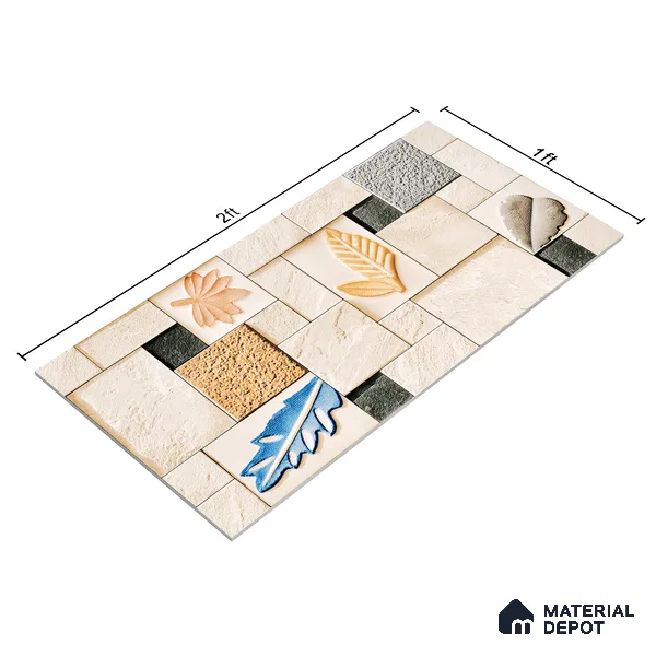 Elevation Wall Tile TL 00070 C Light Beige 2 ft x 1 ft Punch Matte Finish Vitrified Tile - 9 mm | Suitable For Feature Wall, Boundary Wall, Balcony, Outdoor | Please Expect a Slight Variation of Pattern (Sample)