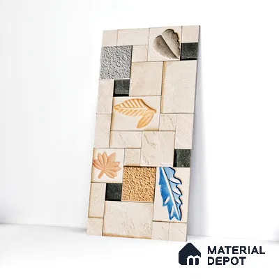 Elevation Wall Tile TL 00070 C Light Beige 2 ft x 1 ft Punch Matte Finish Vitrified Tile - 9 mm | Suitable For Feature Wall, Boundary Wall, Balcony, Outdoor | Please Expect a Slight Variation of Pattern (Sample)