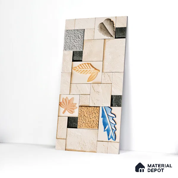 Elevation Wall Tile TL 00070 C Light Beige 2 ft x 1 ft Punch Matte Finish Vitrified Tile - 9 mm | Suitable For Feature Wall, Boundary Wall, Balcony, Outdoor | Please Expect a Slight Variation of Pattern (Sample)