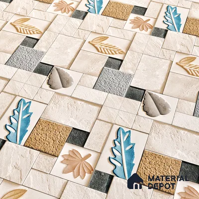 Elevation Wall Tile TL 00070 C Light Beige 2 ft x 1 ft Punch Matte Finish Vitrified Tile - 9 mm | Suitable For Feature Wall, Boundary Wall, Balcony, Outdoor | Please Expect a Slight Variation of Pattern (Sample)
