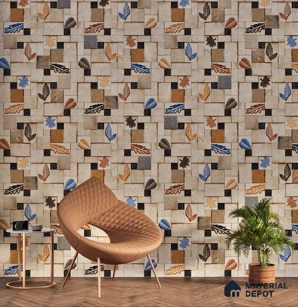 Elevation Wall Tile TL 00070 C Light Beige 2 ft x 1 ft Punch Matte Finish Vitrified Tile - 9 mm | Suitable For Feature Wall, Boundary Wall, Balcony, Outdoor | Please Expect a Slight Variation of Pattern (Sample)
