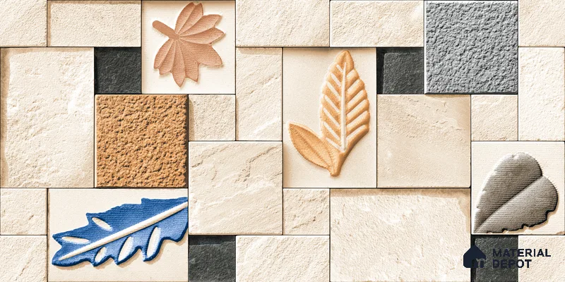 Elevation Wall Tile TL 00070 C Light Beige 2 ft x 1 ft Punch Matte Finish Vitrified Tile - 9 mm | Suitable For Feature Wall, Boundary Wall, Balcony, Outdoor | Please Expect a Slight Variation of Pattern (Sample)