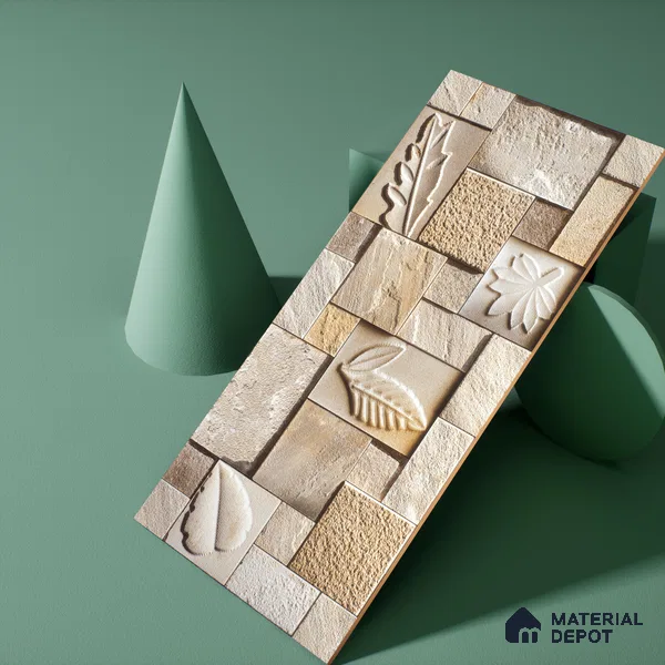 Elevation Wall Tile TL 00070 D Dark Beige 2 ft x 1 ft Punch Matte Finish Vitrified Tile - 9 mm | Suitable For Feature Wall, Boundary Wall, Balcony, Outdoor | Please Expect a Slight Variation of Pattern (Sample)