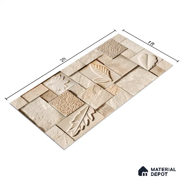 Elevation Wall Tile TL 00070 D Dark Beige 2 ft x 1 ft Punch Matte Finish Vitrified Tile - 9 mm | Suitable For Feature Wall, Boundary Wall, Balcony, Outdoor | Please Expect a Slight Variation of Pattern (Sample)