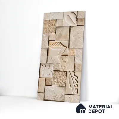Elevation Wall Tile TL 00070 D Dark Beige 2 ft x 1 ft Punch Matte Finish Vitrified Tile - 9 mm | Suitable For Feature Wall, Boundary Wall, Balcony, Outdoor | Please Expect a Slight Variation of Pattern (Sample)