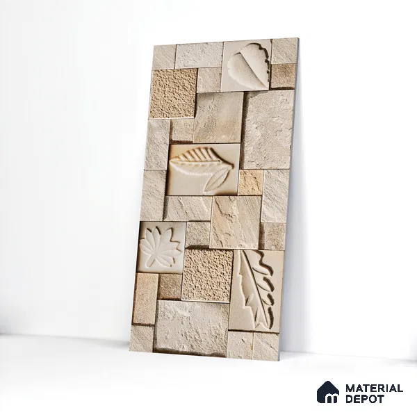 Elevation Wall Tile TL 00070 D Dark Beige 2 ft x 1 ft Punch Matte Finish Vitrified Tile - 9 mm | Suitable For Feature Wall, Boundary Wall, Balcony, Outdoor | Please Expect a Slight Variation of Pattern (Sample)