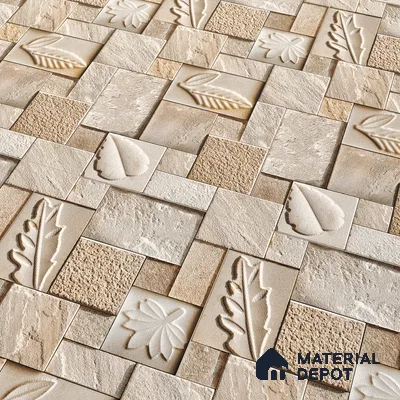 Elevation Wall Tile TL 00070 D Dark Beige 2 ft x 1 ft Punch Matte Finish Vitrified Tile - 9 mm | Suitable For Feature Wall, Boundary Wall, Balcony, Outdoor | Please Expect a Slight Variation of Pattern (Sample)