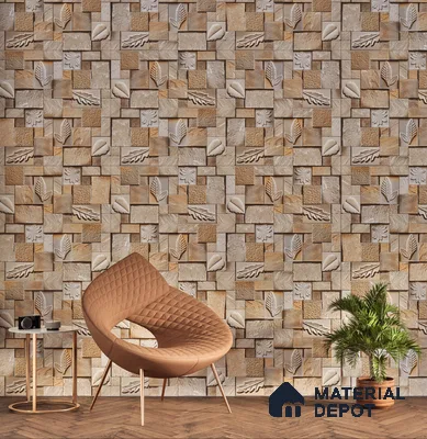Elevation Wall Tile TL 00070 D Dark Beige 2 ft x 1 ft Punch Matte Finish Vitrified Tile - 9 mm | Suitable For Feature Wall, Boundary Wall, Balcony, Outdoor | Please Expect a Slight Variation of Pattern (Sample)