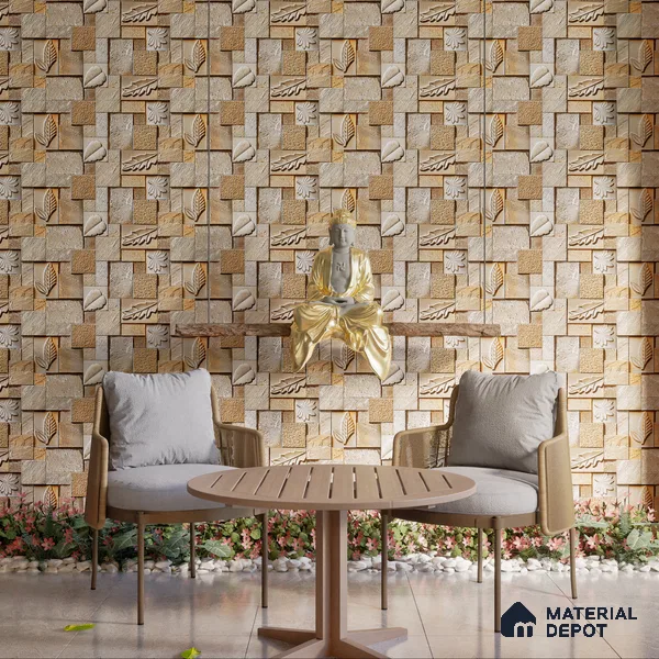 Elevation Wall Tile TL 00070 D Dark Beige 2 ft x 1 ft Punch Matte Finish Vitrified Tile - 9 mm | Suitable For Feature Wall, Boundary Wall, Balcony, Outdoor | Please Expect a Slight Variation of Pattern (Sample)