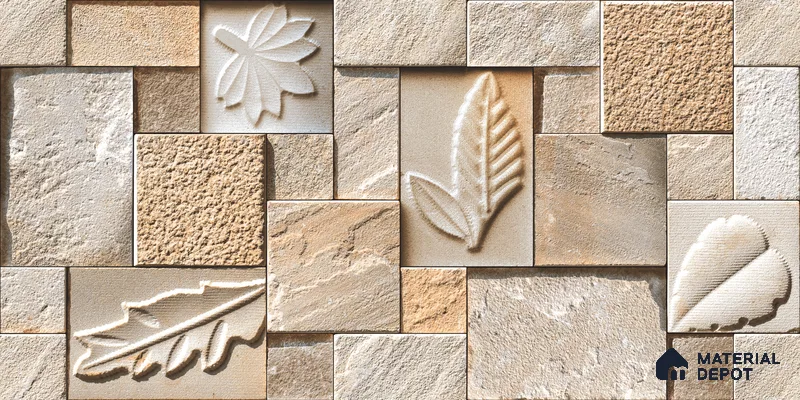 Elevation Wall Tile TL 00070 D Dark Beige 2 ft x 1 ft Punch Matte Finish Vitrified Tile - 9 mm | Suitable For Feature Wall, Boundary Wall, Balcony, Outdoor | Please Expect a Slight Variation of Pattern (Sample)
