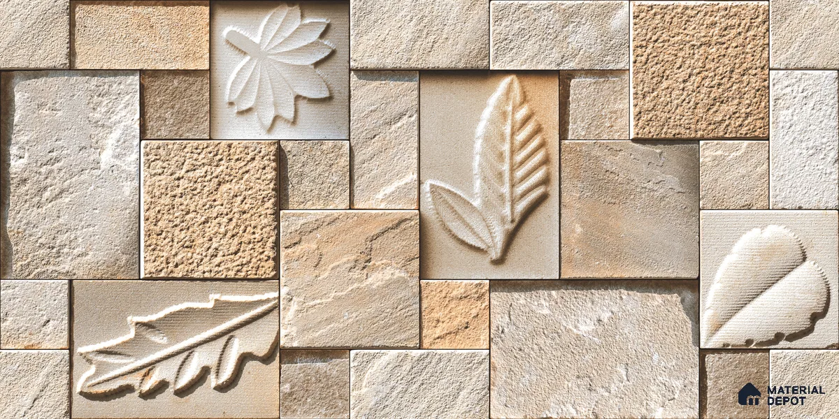 Elevation Wall Tile TL 00070 D Dark Beige 2 ft x 1 ft Punch Matte Finish Vitrified Tile - 9 mm | Suitable For Feature Wall, Boundary Wall, Balcony, Outdoor | Please Expect a Slight Variation of Pattern (Sample)