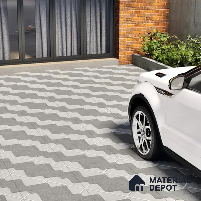 Parking Floor Tile TL 03387 K Puzzle Charcoal 16 x 16 inch Anti Slip Matte Finish Heavy Duty Vitrified Tile - 12 mm | Suitable For Garage, Driveway, Terrace | Pattern Alignment May Vary | 2-3 mm Spacer is Mandatory