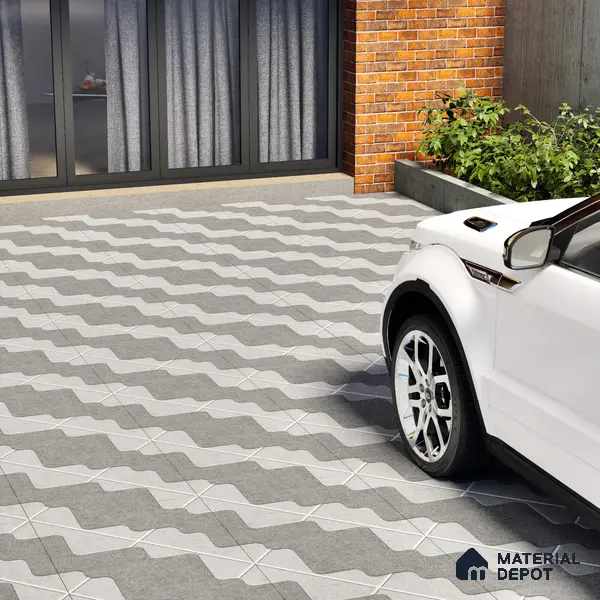 Parking Floor Tile TL 03387 K Puzzle Charcoal 16 x 16 inch Anti Slip Matte Finish Heavy Duty Vitrified Tile - 12 mm | Suitable For Garage, Driveway, Terrace | Pattern Alignment May Vary | 2-3 mm Spacer is Mandatory