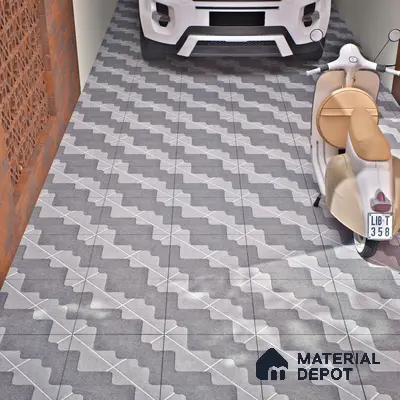 Parking Floor Tile TL 03387 K Puzzle Charcoal 16 x 16 inch Anti Slip Matte Finish Heavy Duty Vitrified Tile - 12 mm | Suitable For Garage, Driveway, Terrace | Pattern Alignment May Vary | 2-3 mm Spacer is Mandatory
