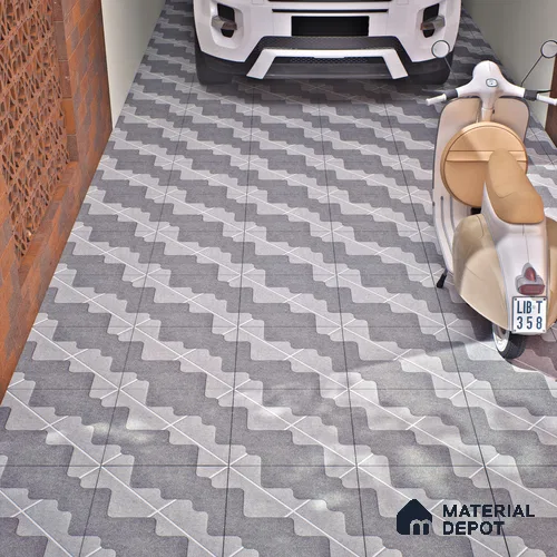 Parking Floor Tile TL 03387 K Puzzle Charcoal 16 x 16 inch Anti Slip Matte Finish Heavy Duty Vitrified Tile - 12 mm | Suitable For Garage, Driveway, Terrace | Pattern Alignment May Vary | 2-3 mm Spacer is Mandatory