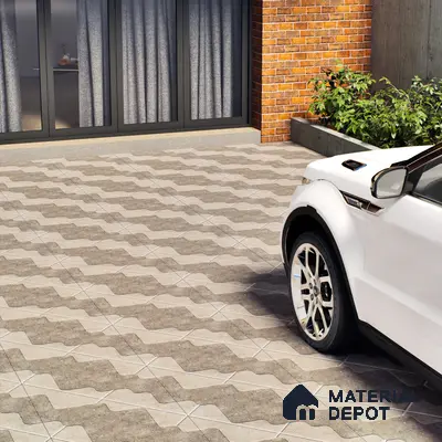 Parking Floor Tile TL 03387 A Puzzle Dust 16 x 16 inch Anti Slip Matte Finish Heavy Duty Vitrified Tile - 12 mm | Suitable For Garage, Driveway, Terrace | Pattern Alignment May Vary | 2-3 mm Spacer is Mandatory