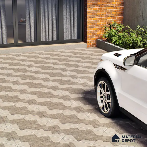 Parking Floor Tile TL 03387 A Puzzle Dust 16 x 16 inch Anti Slip Matte Finish Heavy Duty Vitrified Tile - 12 mm | Suitable For Garage, Driveway, Terrace | Pattern Alignment May Vary | 2-3 mm Spacer is Mandatory