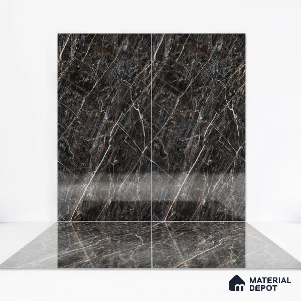 Endless Floor & Wall Vitrified Tile Sable Black 4 ft x 2 ft | TL 01088 Glossy Finish - 9 mm | Suitable for Living Room, Bedroom