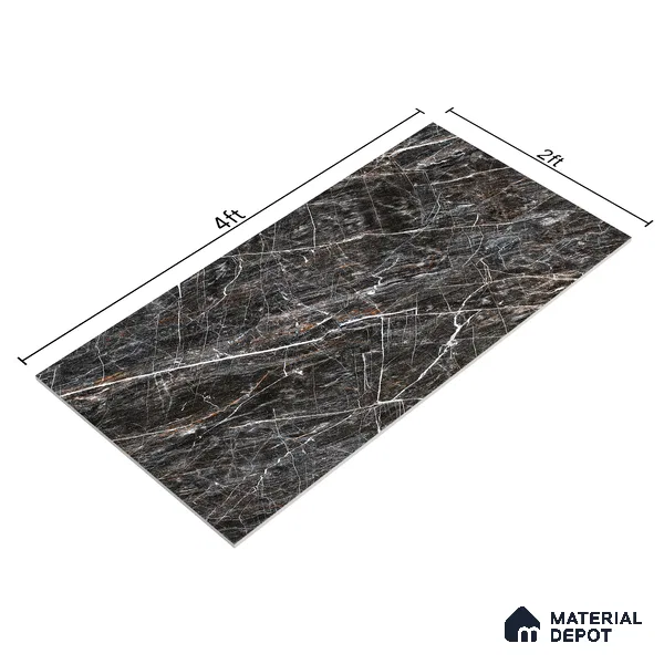 Endless Floor & Wall Vitrified Tile Sable Black 4 ft x 2 ft | TL 01088 Glossy Finish - 9 mm | Suitable for Living Room, Bedroom
