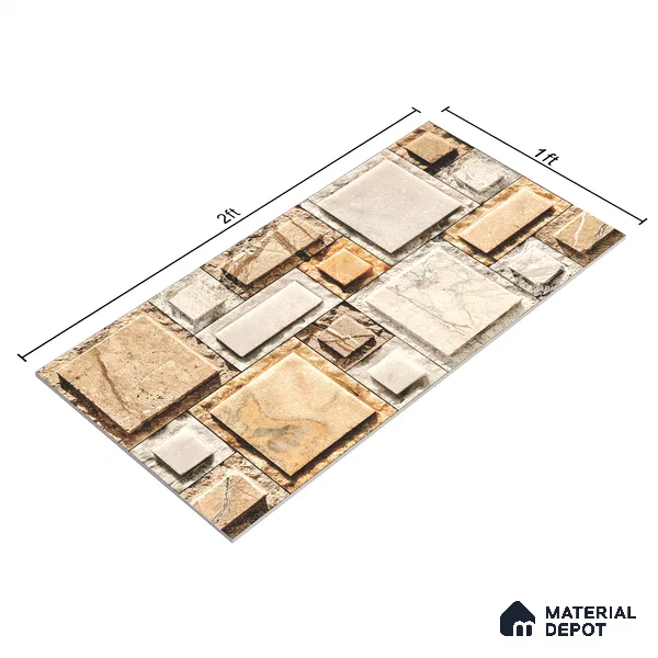 Elevation Wall Tile TL 00086 A Sandy Brown 2 ft x 1 ft Punch Matte Finish Vitrified Tile - 9 mm | Suitable For Feature Wall, Boundary Wall, Balcony, Outdoor