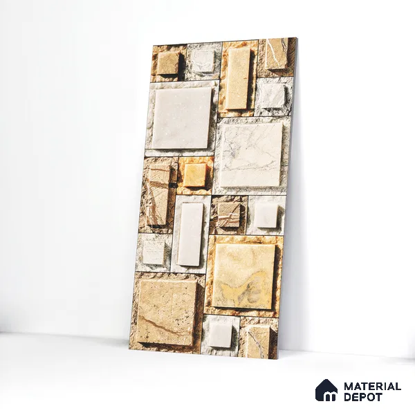 Elevation Wall Tile TL 00086 A Sandy Brown 2 ft x 1 ft Punch Matte Finish Vitrified Tile - 9 mm | Suitable For Feature Wall, Boundary Wall, Balcony, Outdoor
