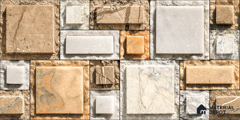 Elevation Wall Tile TL 00086 A Sandy Brown 2 ft x 1 ft Punch Matte Finish Vitrified Tile - 9 mm | Suitable For Feature Wall, Boundary Wall, Balcony, Outdoor