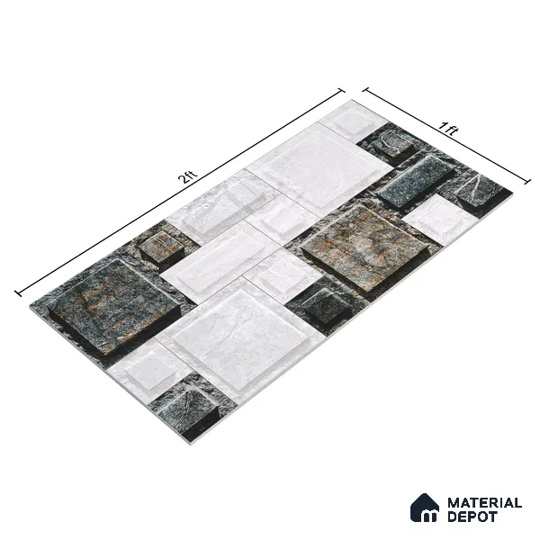 Elevation Wall Tile TL 00086 B Nero Grey 2 ft x 1 ft Punch Matte Finish Vitrified Tile - 9 mm | Suitable For Feature Wall, Boundary Wall, Balcony, Outdoor (Sample)