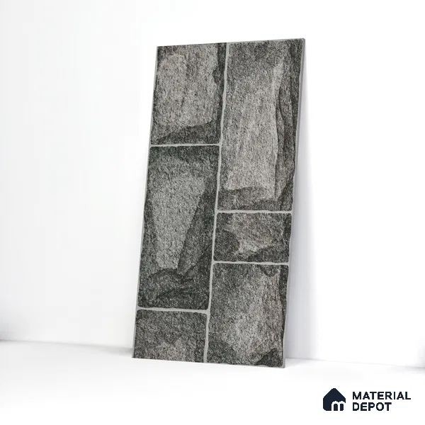 Elevation Wall Tile TL 00067 A Slate Black 2 ft x 1 ft Punch Matte Finish Vitrified Tile - 9 mm | Suitable For Feature Wall, Boundary Wall, Balcony, Outdoor (Sample)