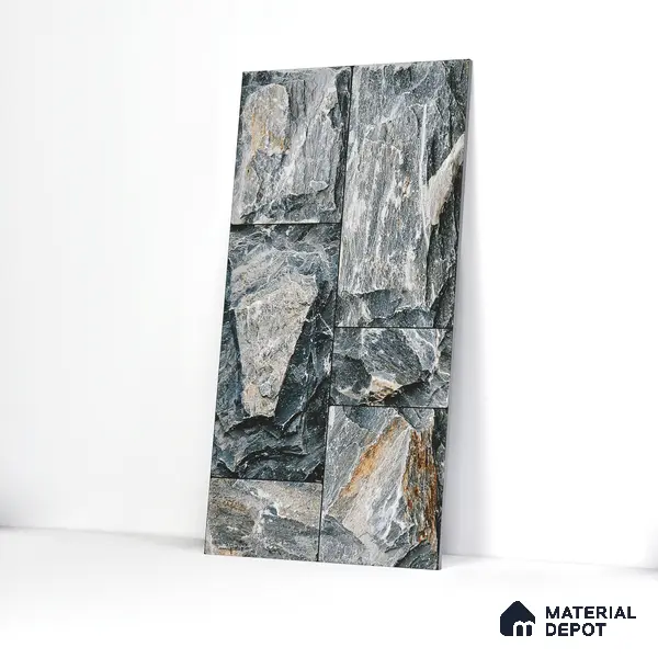 Elevation Wall Tile TL 00067 D Ash Grey 2 ft x 1 ft Punch Matte Finish Vitrified Tile - 9 mm | Ideal For Modern Facades, Outdoor Cladding, Feature Wall