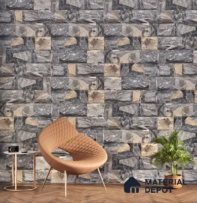 Elevation Wall Tile TL 00067 D Ash Grey 2 ft x 1 ft Punch Matte Finish Vitrified Tile - 9 mm | Ideal For Modern Facades, Outdoor Cladding, Feature Wall