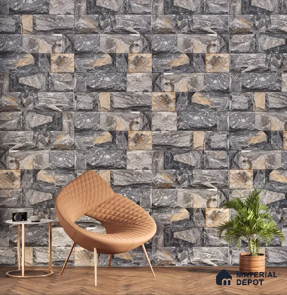 Elevation Wall Tile TL 00067 D Ash Grey 2 ft x 1 ft Punch Matte Finish Vitrified Tile - 9 mm | Ideal For Modern Facades, Outdoor Cladding, Feature Wall