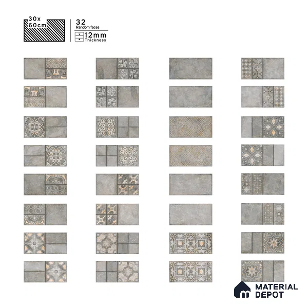 Parking Floor & Wall TL 00061 A Smoke Grey Quartz 2 ft x 1 ft Matte Finish Stone Vitrified Tile - 12 mm | 32 Random Faces | Suitable For Heavy Duty Outdoor Areas
