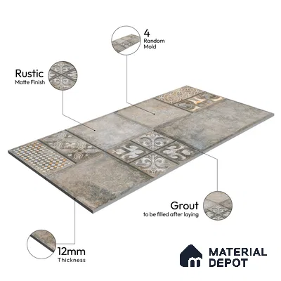 Parking Floor & Wall TL 00061 A Smoke Grey Quartz 2 ft x 1 ft Matte Finish Stone Vitrified Tile - 12 mm | 32 Random Faces | Suitable For Heavy Duty Outdoor Areas
