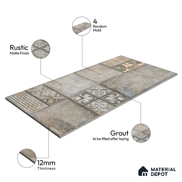 Parking Floor & Wall TL 00061 A Smoke Grey Quartz 2 ft x 1 ft Matte Finish Stone Vitrified Tile - 12 mm | 32 Random Faces | Suitable For Heavy Duty Outdoor Areas