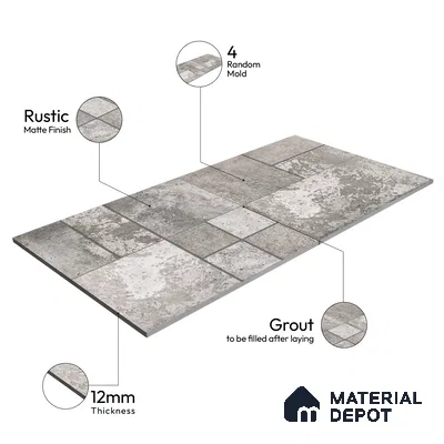 Parking Floor & Wall TL 00061 B Ash Grey Quartz 2 ft x 1 ft Matte Finish Stone Vitrified Tile - 12 mm | 32 Random Faces | Suitable For Heavy Duty Outdoor Areas