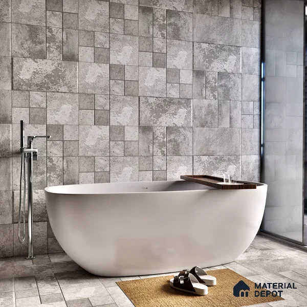 Parking Floor & Wall TL 00061 B Ash Grey Quartz 2 ft x 1 ft Matte Finish Stone Vitrified Tile - 12 mm | 32 Random Faces | Suitable For Heavy Duty Outdoor Areas