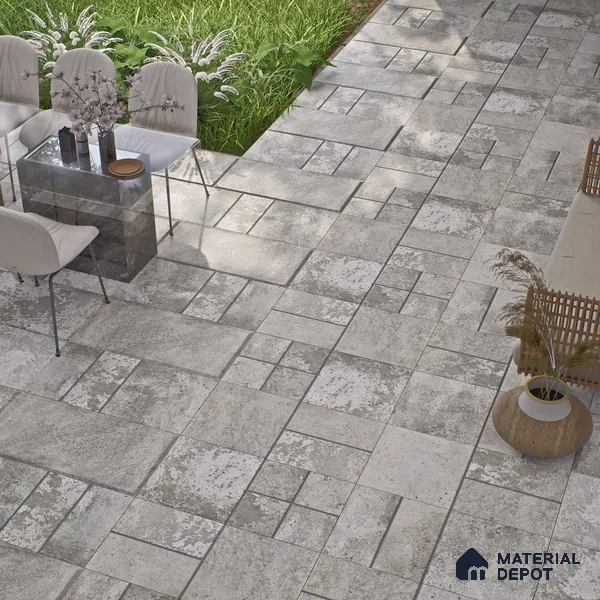 Parking Floor & Wall TL 00061 B Ash Grey Quartz 2 ft x 1 ft Matte Finish Stone Vitrified Tile - 12 mm | 32 Random Faces | Suitable For Heavy Duty Outdoor Areas