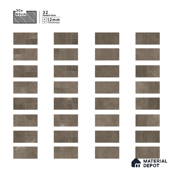 Parking Floor & Wall TL 00061 C Marrone Brown 2 ft x 1 ft Matte Finish Stone Vitrified Tile - 12 mm | 32 Random Faces | Suitable For Heavy Duty Outdoor Areas