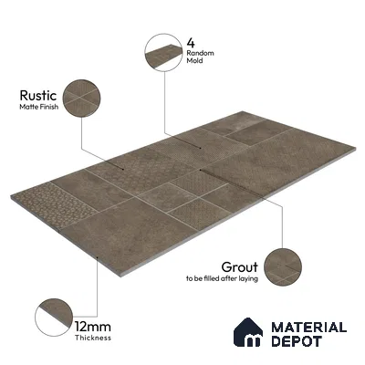 Parking Floor & Wall TL 00061 C Marrone Brown 2 ft x 1 ft Matte Finish Stone Vitrified Tile - 12 mm | 32 Random Faces | Suitable For Heavy Duty Outdoor Areas