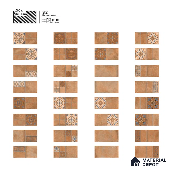 Terracotta Parking Floor & Wall TL 00061 D Red Rosy Brown 2 ft x 1 ft Matte Finish Stone Vitrified Tile - 12 mm | 32 Random Faces | Suitable For Heavy Duty Outdoor Areas