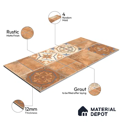 Terracotta Parking Floor & Wall TL 00061 D Red Rosy Brown 2 ft x 1 ft Matte Finish Stone Vitrified Tile - 12 mm | 32 Random Faces | Suitable For Heavy Duty Outdoor Areas