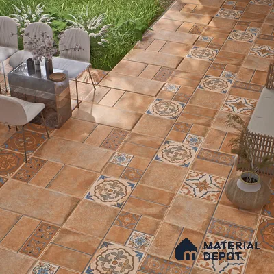 Terracotta Parking Floor & Wall TL 00061 D Red Rosy Brown 2 ft x 1 ft Matte Finish Stone Vitrified Tile - 12 mm | 32 Random Faces | Suitable For Heavy Duty Outdoor Areas