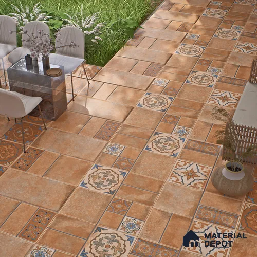 Terracotta Parking Floor & Wall TL 00061 D Red Rosy Brown 2 ft x 1 ft Matte Finish Stone Vitrified Tile - 12 mm | 32 Random Faces | Suitable For Heavy Duty Outdoor Areas