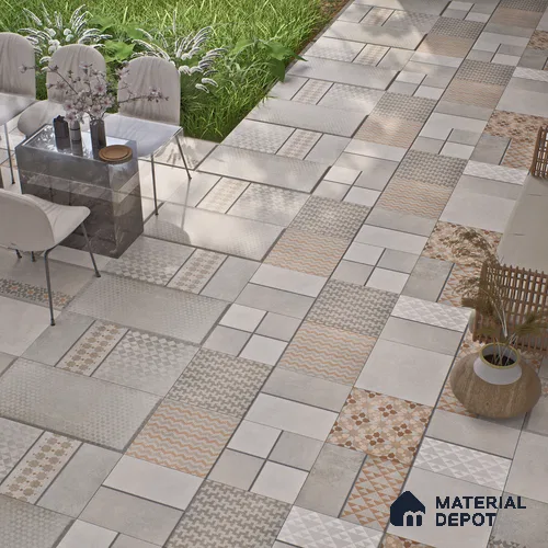 Parking Floor & Wall TL 00061 F Grayscale 2 ft x 1 ft Matte Finish Stone Vitrified Tile - 12 mm | 32 Random Faces | Suitable For Heavy Duty Outdoor Areas