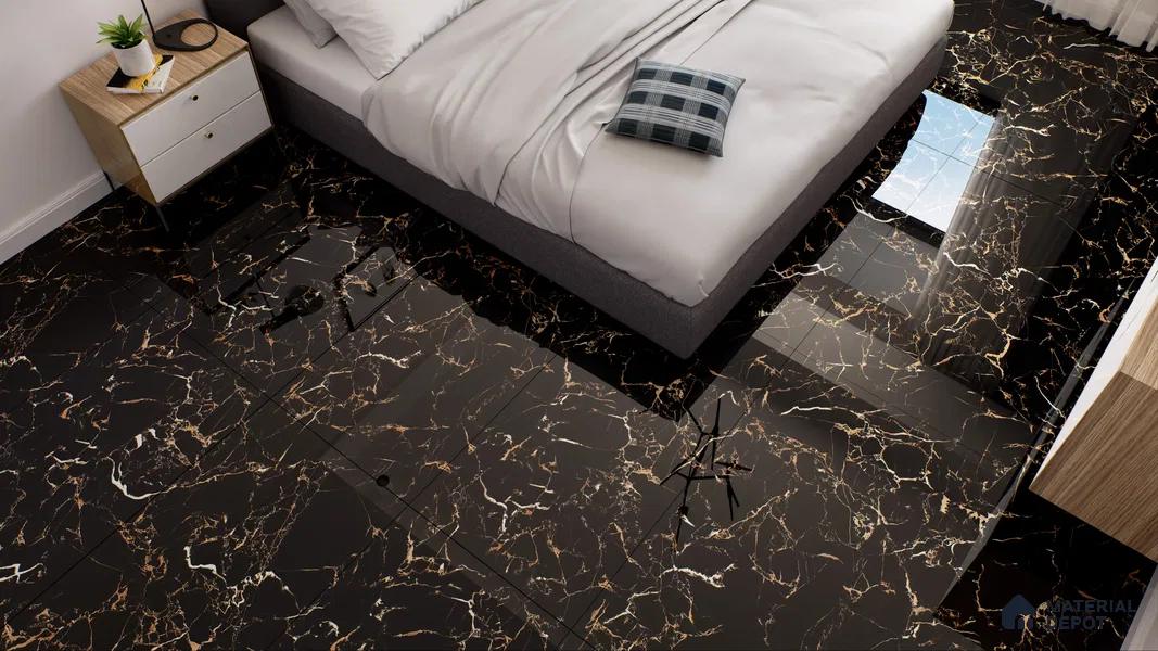 Endless Wall & Floor Vitrified Tile Space Black 4 ft x 2 ft | TL 01196 High Gloss Finish Tile - 9 mm | Suitable for Living Room, Bedroom