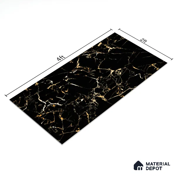 Endless Wall & Floor Vitrified Tile Space Black 4 ft x 2 ft | TL 01196 High Gloss Finish Tile - 9 mm | Suitable for Living Room, Bedroom