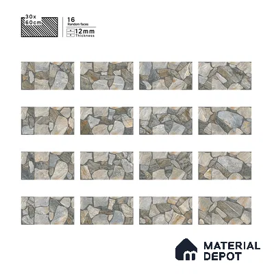 Parking Floor & Wall TL 00064 A Stone Grey 2 ft x 1 ft Matte Finish Stone Vitrified Tile - 12 mm | 16 Random Faces | Suitable For Heavy Duty Outdoor Areas